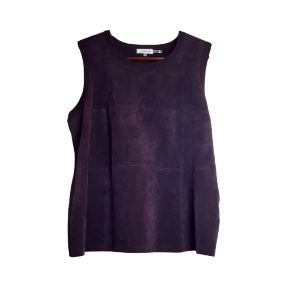 Calvin Klein Women's Faux Suede And Knit Purple Cardigan And Tank Top Set - Picture 3 of 9